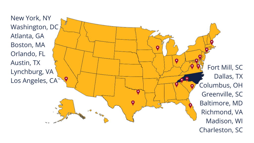 United States Map with Top Out of State Employment Destinations Listed